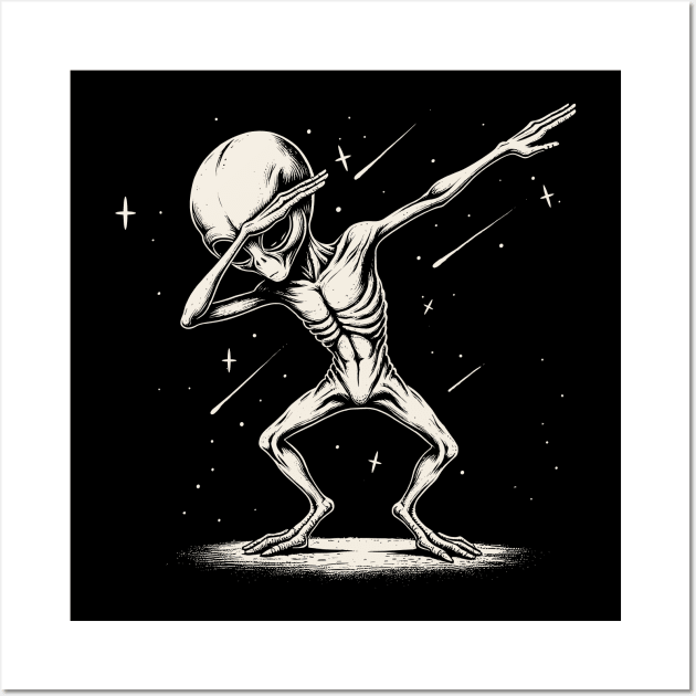 Dabbing alien in space Wall Art by Yopi